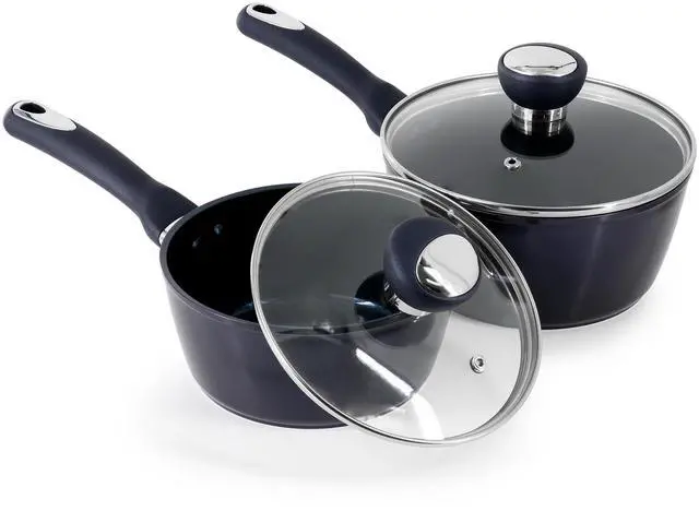 Alt view image 3 of 8 - Oster Hawke 14 Piece Ceramic Nonstick Cookware Set in Dark Blue