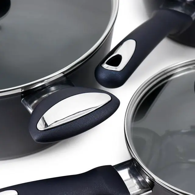 Alt view image 7 of 8 - Oster Hawke 14 Piece Ceramic Nonstick Cookware Set in Dark Blue