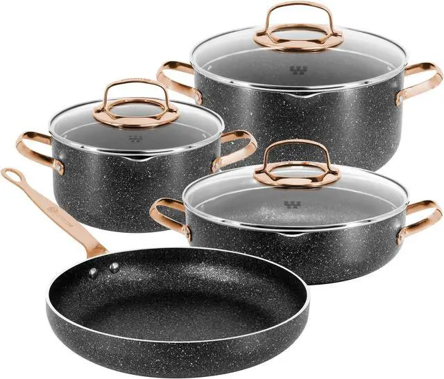 Main image of Korkmaz Galaksi 7 Piece Non Stick Aluminum Cookware Set in Black and Rose Gold