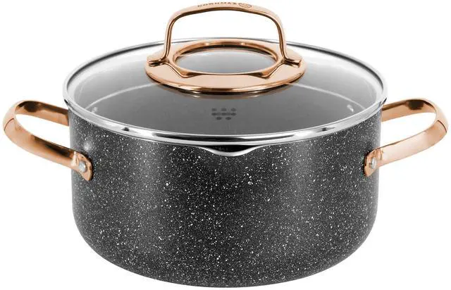 Alt view image 3 of 7 - Korkmaz Galaksi 7 Piece Non Stick Aluminum Cookware Set in Black and Rose Gold