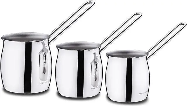 Main image of Korkmaz Tombik 3 Piece Stainless Steel Turkish Coffee Pot Set in Silver