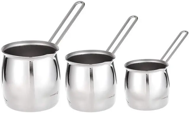 Alt view image 2 of 3 - Korkmaz Tombik 3 Piece Stainless Steel Turkish Coffee Pot Set in Silver