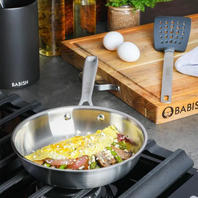 Alt view image 6 of 6 - Babish 8 Inch Stainless Steel Tri-Ply Double Riveted Fry Pan in Silver