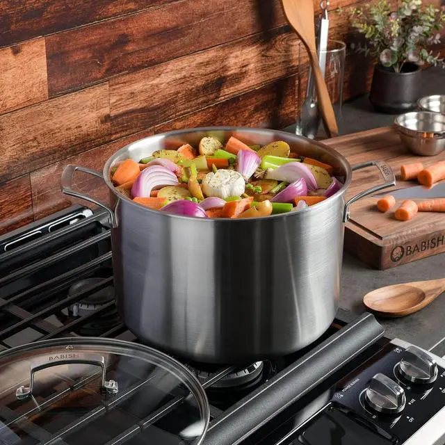 Alt view image 6 of 6 - Babish 12 Quart Tri-Ply Stainless Steel Professional Grade Stock Pot in Silver