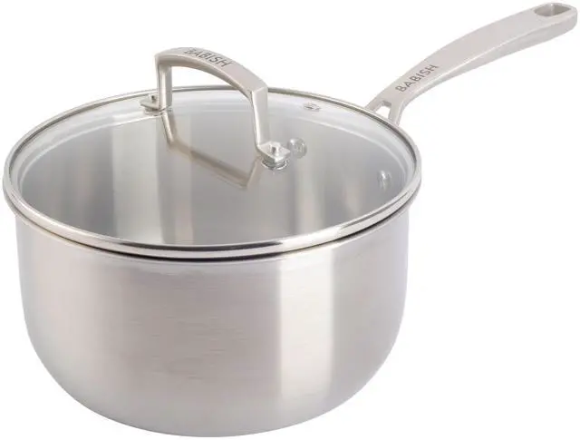 Main image of Babish 3.5 Quart Stainless Steel Tri-Ply Double Riveted Saucepan with Lid in Silver