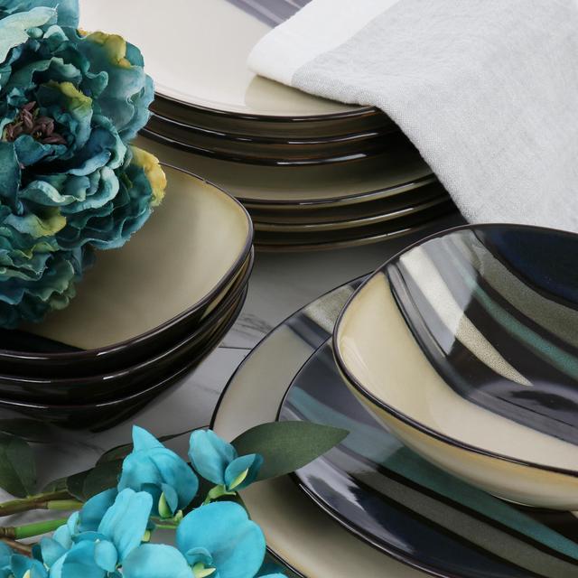 Alt view image 6 of 6 - Hometrends Althea 12 Piece Soft Square Stoneware Dinnerware Set in Teal