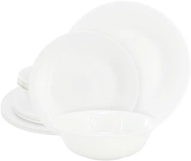 Alt view image 7 of 7 - Gibson Ultra White Shadow 12 Piece Opal Glass Dinnerware Set in White