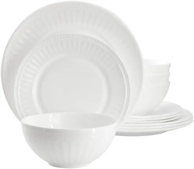 Main image of Ultra by Gibson Swanton Arch 12 Piece Break-Resistant Opal Glass Dinnerware Set in White