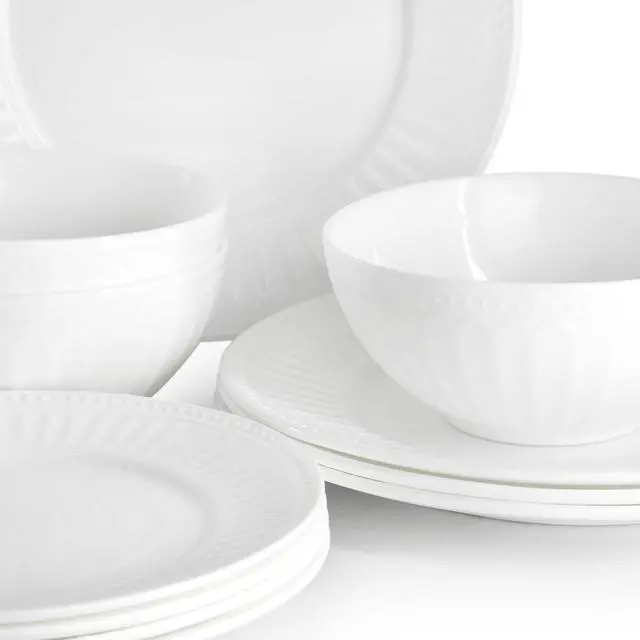 Alt view image 5 of 7 - Ultra by Gibson Swanton Arch 12 Piece Break-Resistant Opal Glass Dinnerware Set in White