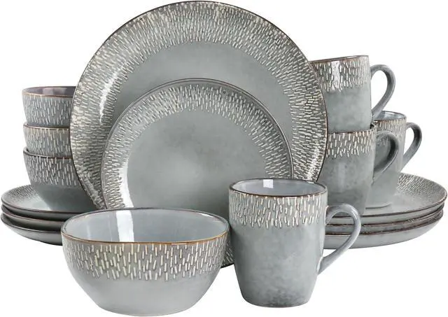 Main image of Meritage 16 Piece Reactive Glaze Stoneware Dinnerware Set in Grey