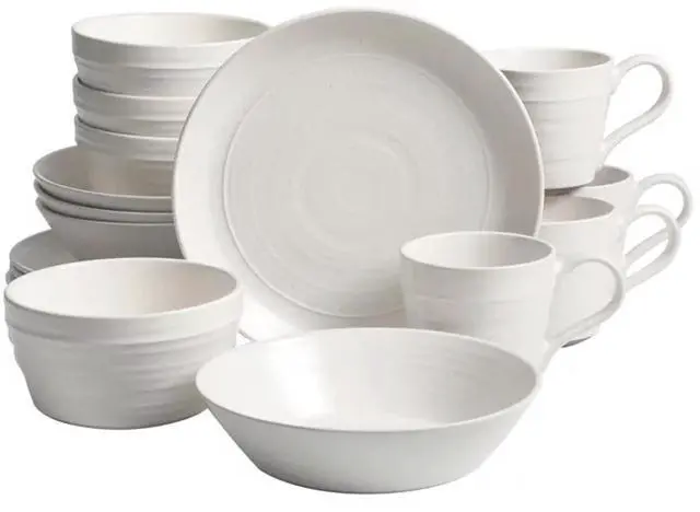 Main image of Bee and Willow Milbrook 16 Piece Round Stoneware Dinnerware Set in White