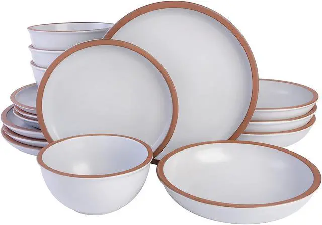 Main image of Soho Lounge Lagos 16 Piece Terracotta Double Bowl Dinnerware Set in Solid Matte White