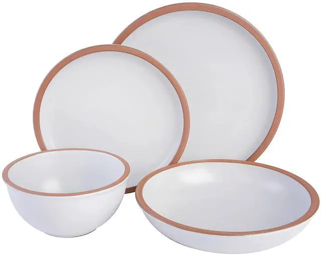 Alt view image 2 of 6 - Soho Lounge Lagos 16 Piece Terracotta Double Bowl Dinnerware Set in Solid Matte White