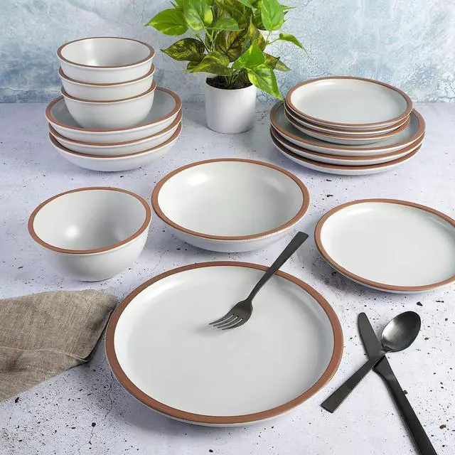 Alt view image 5 of 6 - Soho Lounge Lagos 16 Piece Terracotta Double Bowl Dinnerware Set in Solid Matte White