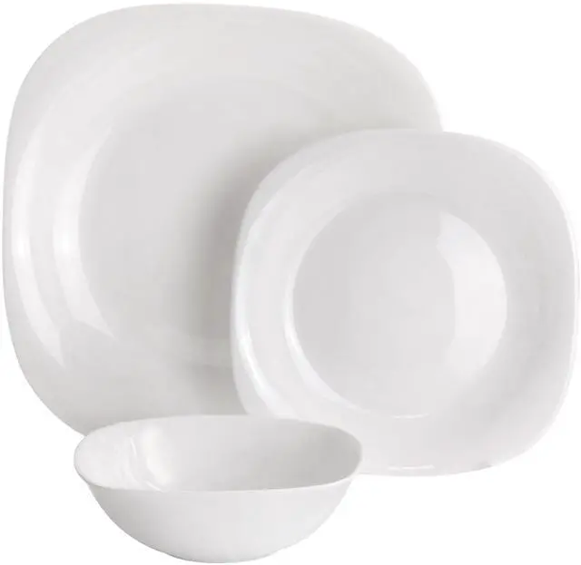 Alt view image 2 of 7 - Gibson Ultra Piazza 18 Piece Soft Square Tempered Opal Glass Dinnerware Set in White