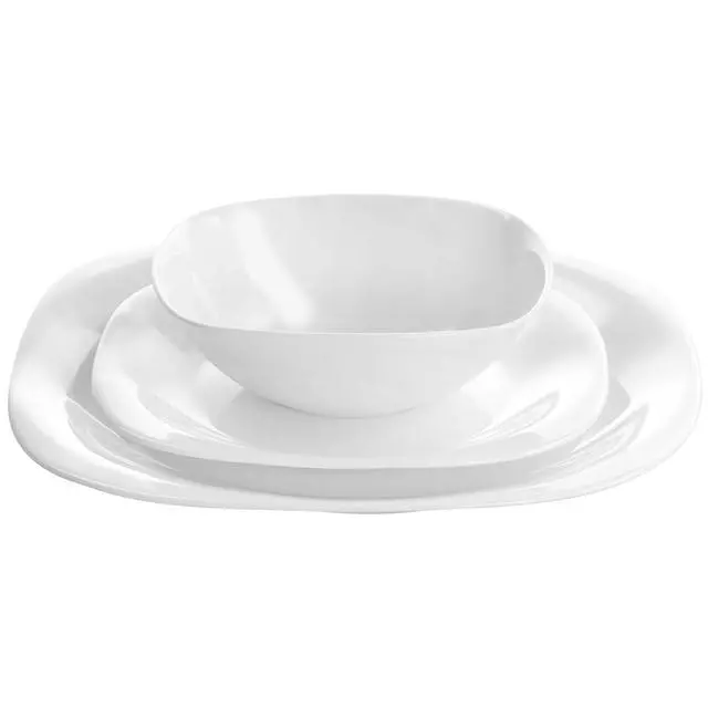 Alt view image 3 of 7 - Gibson Ultra Piazza 18 Piece Soft Square Tempered Opal Glass Dinnerware Set in White