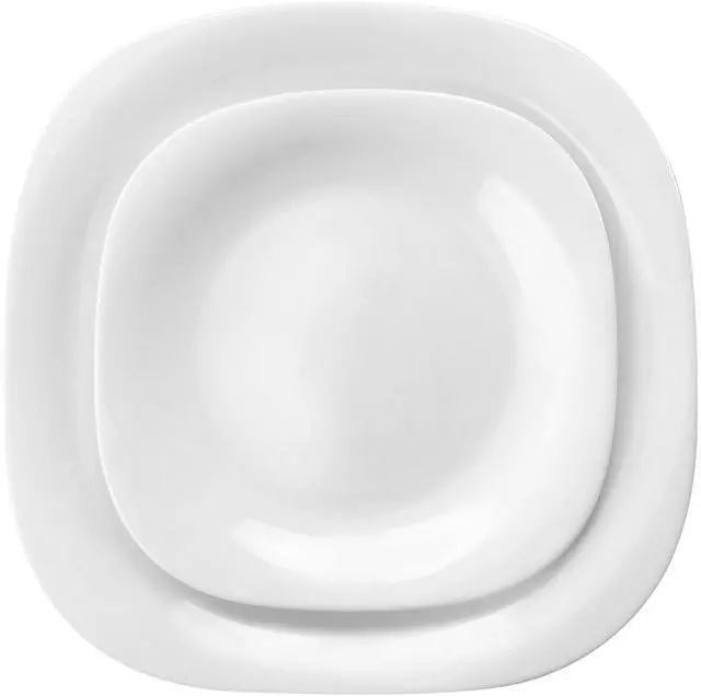 Alt view image 4 of 7 - Gibson Ultra Piazza 18 Piece Soft Square Tempered Opal Glass Dinnerware Set in White