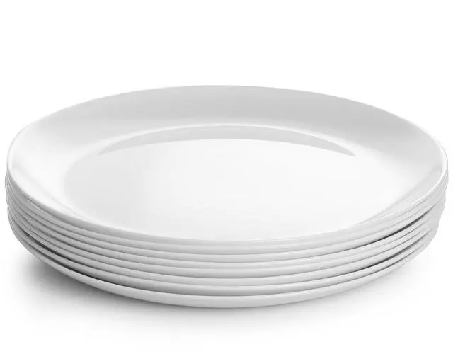 Alt view image 2 of 6 - Gibson Ultra Olstead 8 Piece Break-Resistant Tempered Opal Glass Dinner Plate Set in White