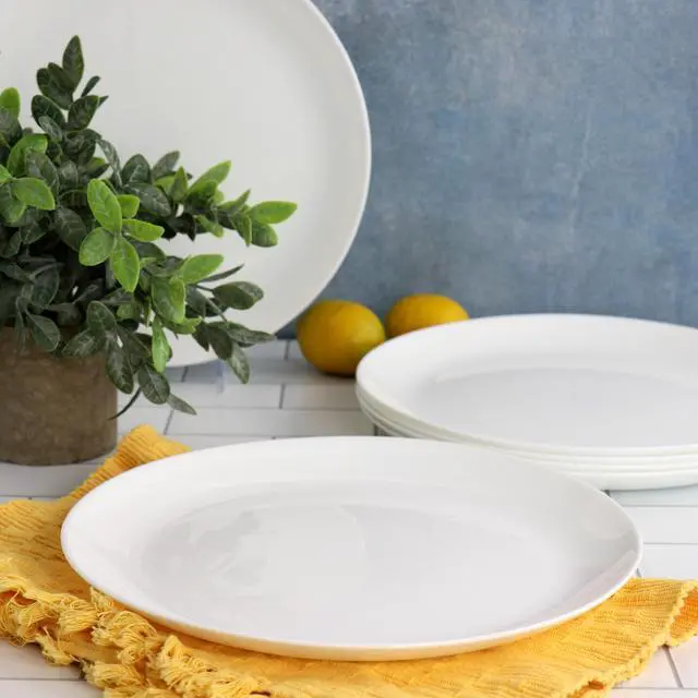 Alt view image 6 of 6 - Gibson Ultra Olstead 8 Piece Break-Resistant Tempered Opal Glass Dinner Plate Set in White