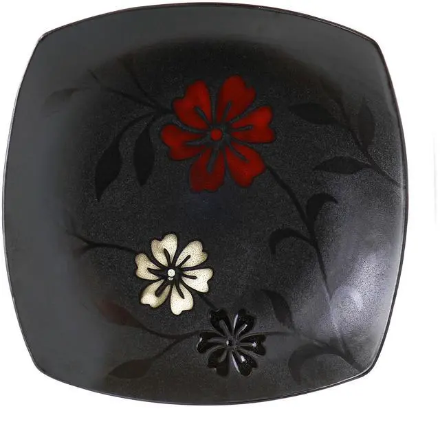 Alt view image 2 of 6 - Hometrends Evening Blossom 4 Piece 8 Inch Square Stoneware Salad Plate Set in Black