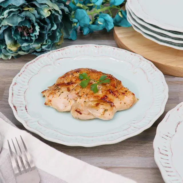 Alt view image 5 of 5 - Modern Southern Home Capri 6 Piece 11 Inch Stoneware Embossed Dinner Plate Set in Egg Blue