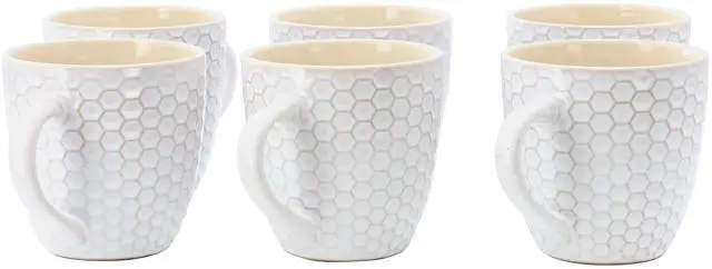 Alt view image 2 of 6 - Elama Honeycomb 6 Piece 15 Ounce Mug Set in White