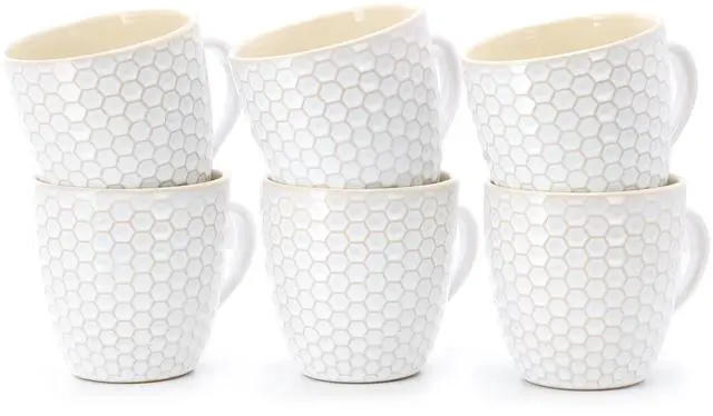 Main image of Elama Honeycomb 6 Piece 15 Ounce Mug Set in White