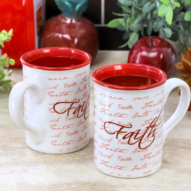 Alt view image 5 of 5 - Gibson Home Inspirational Words Faith 4 Piece 16 Ounce Stoneware Mug Set in Red