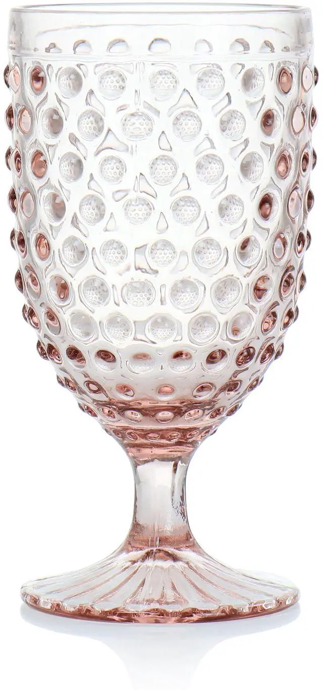 Alt view image 2 of 6 - Martha Stewart 6 Piece 14.2 Ounce Clear Glass Hobnail Goblet Drinkware Set in Pink