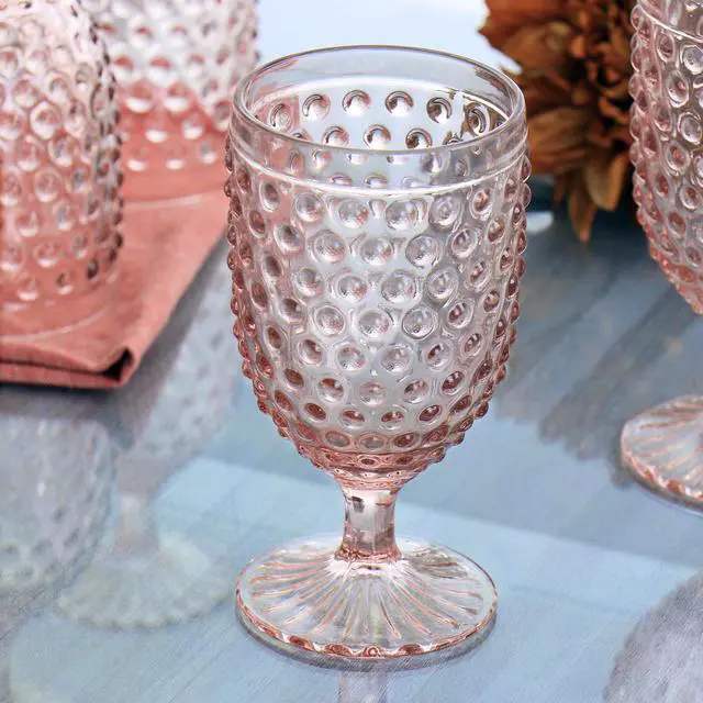 Alt view image 5 of 6 - Martha Stewart 6 Piece 14.2 Ounce Clear Glass Hobnail Goblet Drinkware Set in Pink