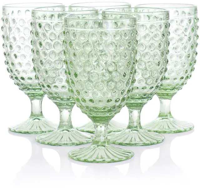 Alt view image 6 of 6 - Martha Stewart 6 Piece 14.2 Ounce Clear Glass Hobnail Goblet Drinkware Set in Green