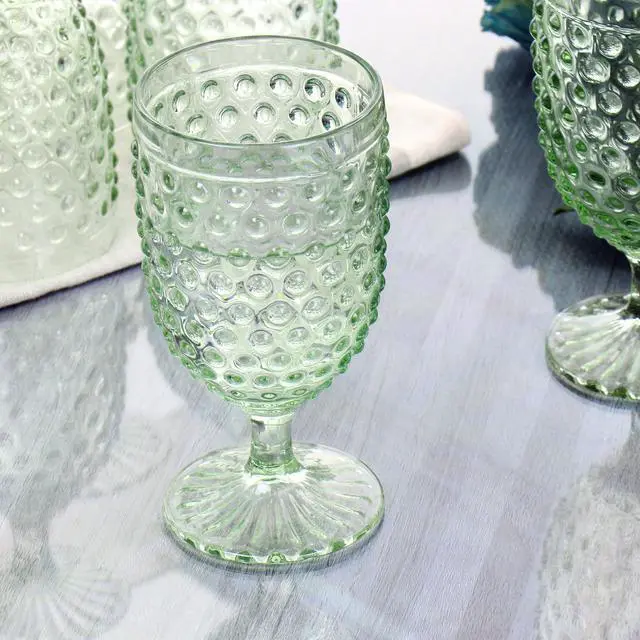 Alt view image 5 of 6 - Martha Stewart 6 Piece 14.2 Ounce Clear Glass Hobnail Goblet Drinkware Set in Green