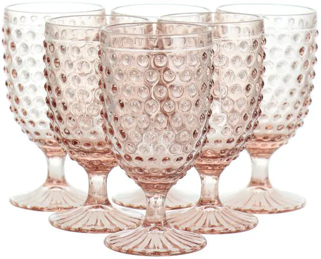 Main image of Martha Stewart 6 Piece 14.2 Ounce Clear Glass Hobnail Goblet Drinkware Set in Pink