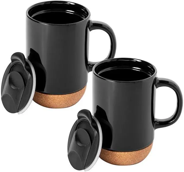 Alt view image 2 of 6 - Gibson Home Modani 4 Piece 16.5 Ounce Stoneware Travel Mug Set with Lid and Cork Base