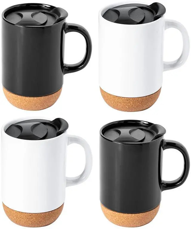Main image of Gibson Home Modani 4 Piece 16.5 Ounce Stoneware Travel Mug Set with Lid and Cork Base