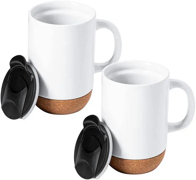 Alt view image 3 of 6 - Gibson Home Modani 4 Piece 16.5 Ounce Stoneware Travel Mug Set with Lid and Cork Base