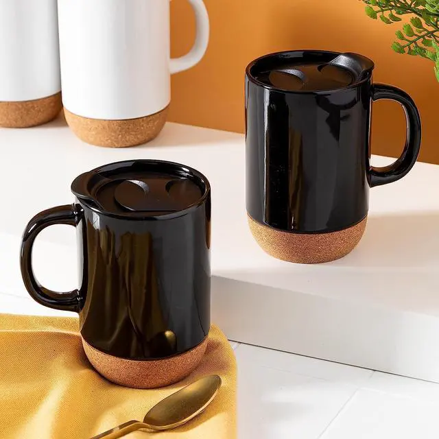 Alt view image 5 of 6 - Gibson Home Modani 4 Piece 16.5 Ounce Stoneware Travel Mug Set with Lid and Cork Base