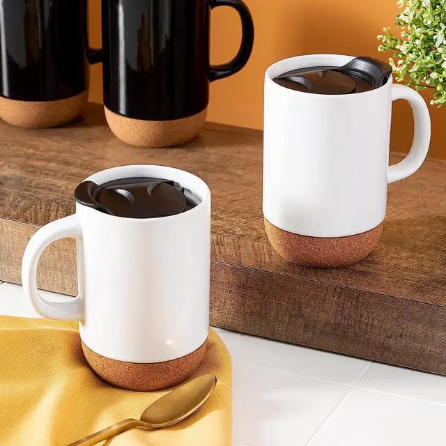 Alt view image 6 of 6 - Gibson Home Modani 4 Piece 16.5 Ounce Stoneware Travel Mug Set with Lid and Cork Base