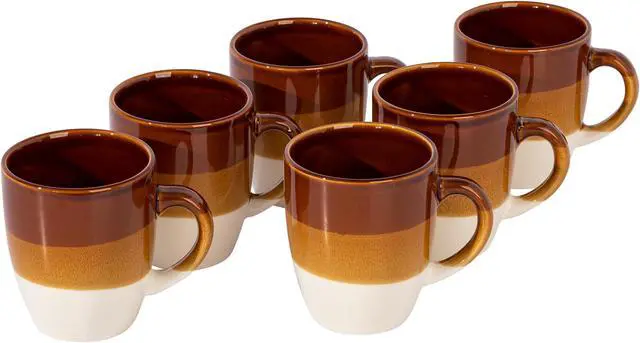Main image of Gibson Home Yellowstone 6 Piece 12 Ounce Stoneware Mug Set in Brown and White