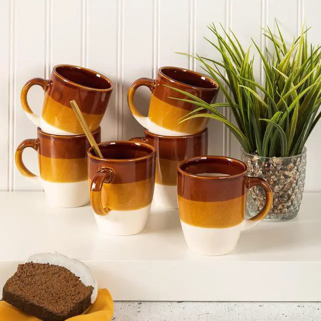 Alt view image 5 of 5 - Gibson Home Yellowstone 6 Piece 12 Ounce Stoneware Mug Set in Brown and White