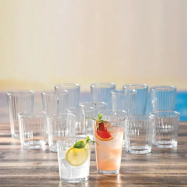 Alt view image 4 of 4 - Gibson 16pc Home Moonstone Glass Double Old Fashion and Tumbler Set