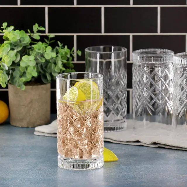 Alt view image 5 of 5 - Gibson Home 4 Piece 16 Ounce Diamond Embossed Glass Tumbler Set