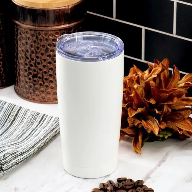 Alt view image 5 of 5 - Gibson Home Marina 18oz Stainless Steel Thermal Tumbler with Acrylic Lid in Cream