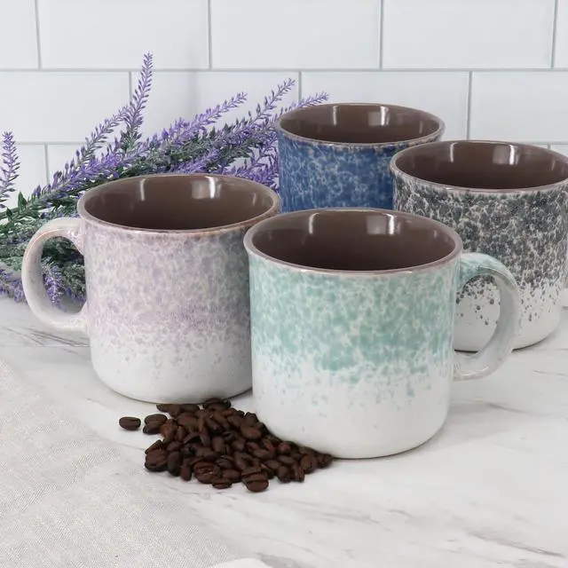 Alt view image 6 of 6 - Gibson Home Blurry 4 Piece 19 Ounce Stoneware Straight Shape Mug Set in Assorted Colors