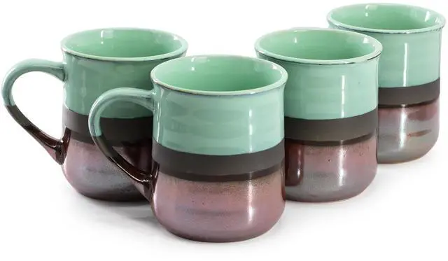 Alt view image 2 of 7 - Gibson Home Copper Tonal 4 Piece 18 Ounce Stoneware Cup Set in Celadon