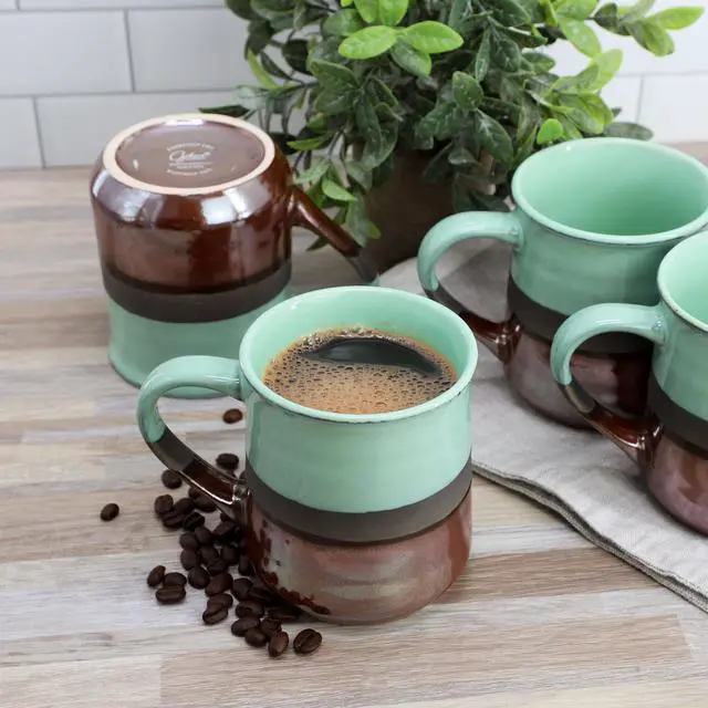 Alt view image 7 of 7 - Gibson Home Copper Tonal 4 Piece 18 Ounce Stoneware Cup Set in Celadon
