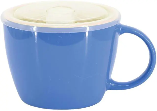 Alt view image 2 of 5 - Gibson Home On The Go 4 Piece 25 Ounce Stoneware Soup Cup Set with Lid in Blue