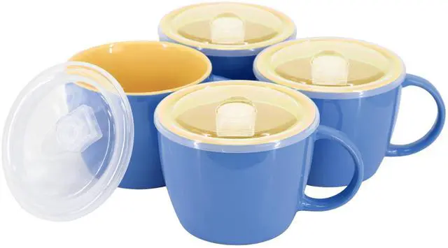 Main image of Gibson Home On The Go 4 Piece 25 Ounce Stoneware Soup Cup Set with Lid in Blue