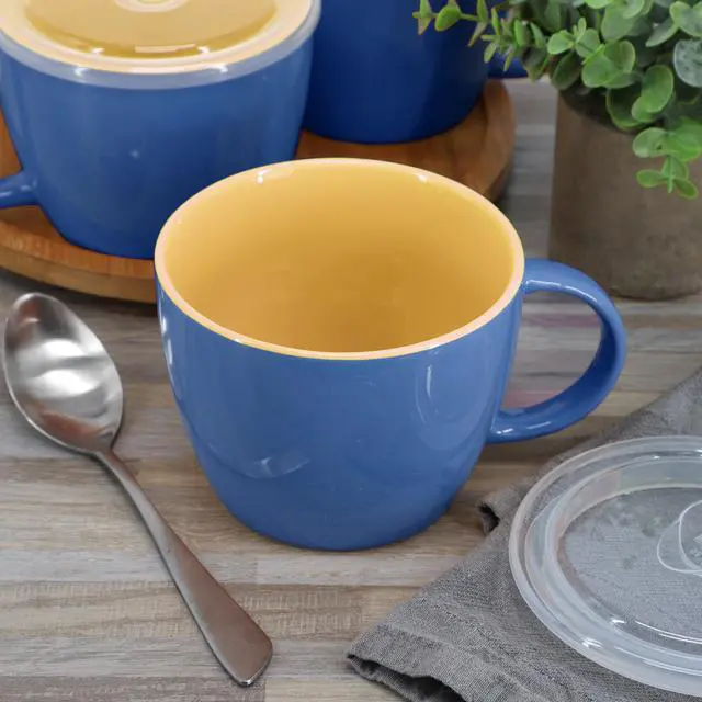 Alt view image 5 of 5 - Gibson Home On The Go 4 Piece 25 Ounce Stoneware Soup Cup Set with Lid in Blue