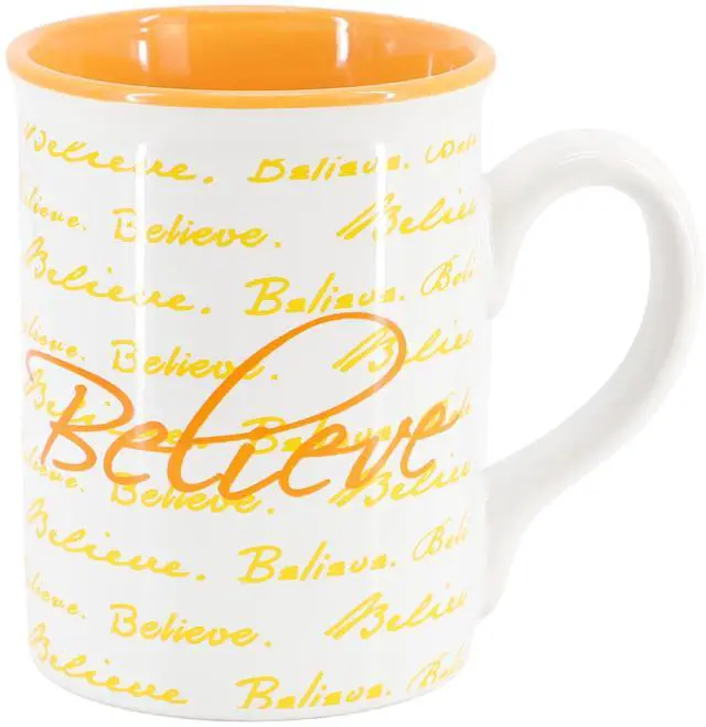 Alt view image 2 of 5 - Gibson Home Inspirational Words Believe 4 Piece 16 Ounce Stoneware Mug Set in Orange